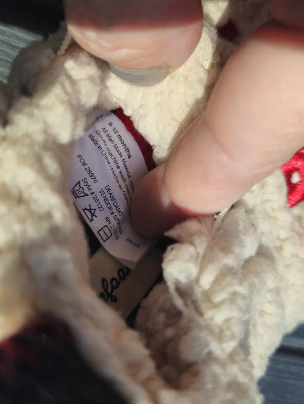 🔥Dearfoams Baby Bear Sherpa‎ Slippers Cream Red 9-12 Months